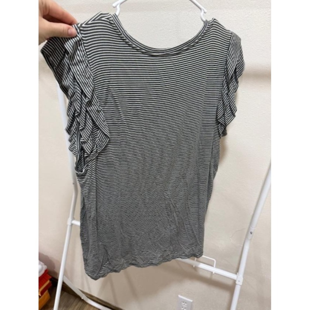 A New Day Women's XXL Green White Stripe Ruffle Sleeve Top - Picture 2 of 2